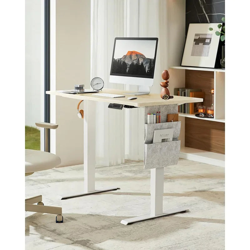 Electric Adjustable 4 Height Settings Standing Desk with Storage Bags.