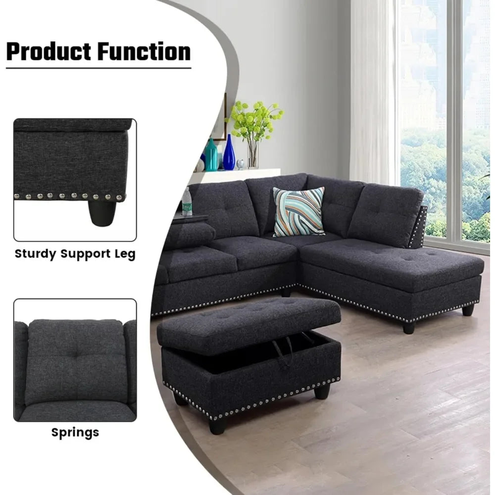 Modern Dark Grey L Shaped Sectional Couches with Right Chaise