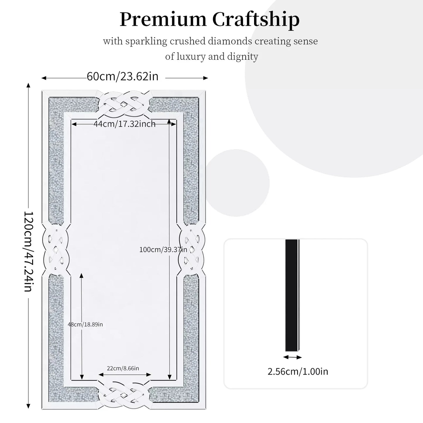 Rectangular Crushed Diamond Crystal Frame Edge Wall Mirror