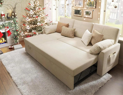 Sofa with Storage and Pull Out Sleeper Bed for Living Room