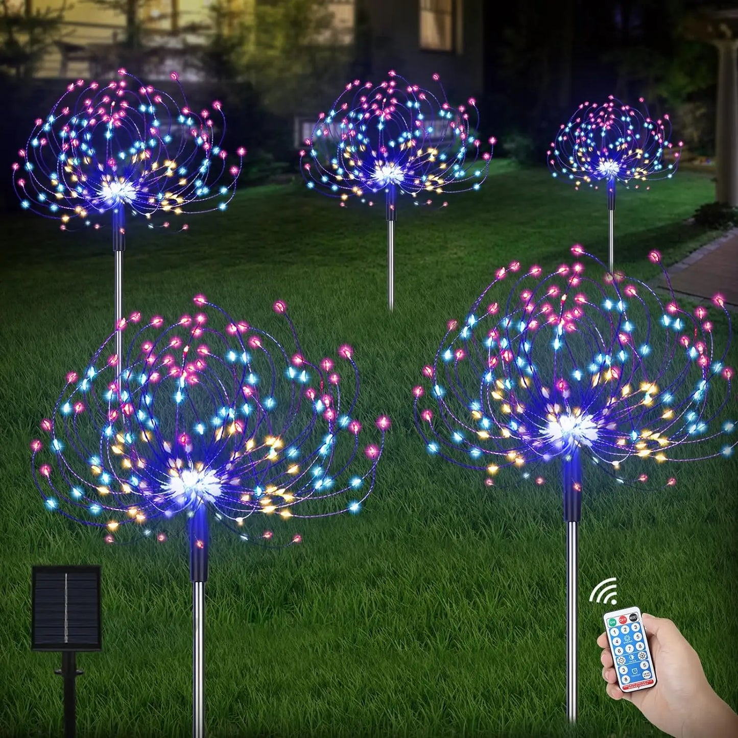 Outdoor Waterproof 5 Pack Solar Fireworks Lamp with Remote