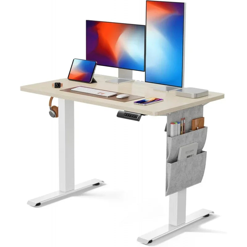 Electric Adjustable 4 Height Settings Standing Desk with Storage Bags.