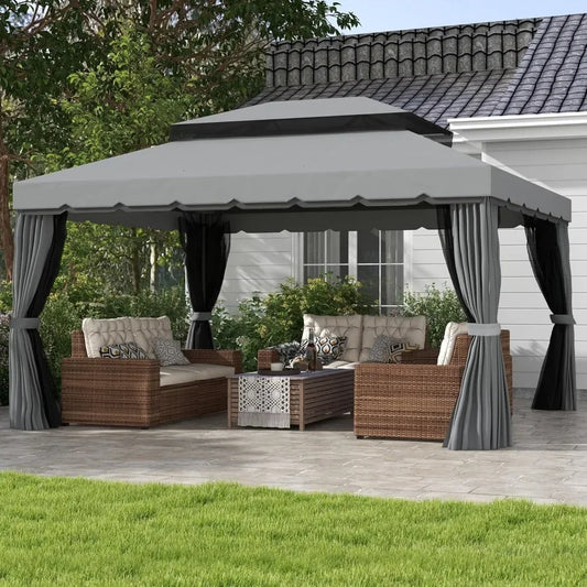 10' x 13'  Outdoor Gazebo Canopy Shelter with Netting and Curtains