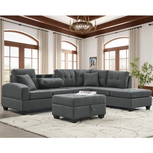 Comfy Corner Sofa Cup Holder Living Room Furniture Couch Sets