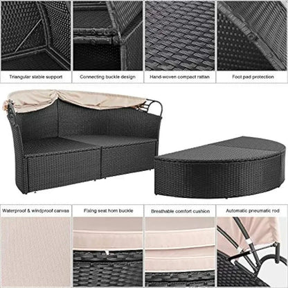 Wicker Rattan Round Sofas Canopy with Sectional sofa