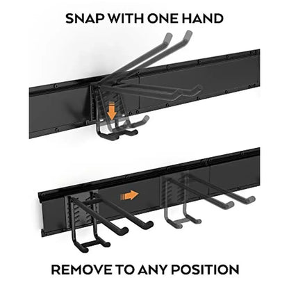 Heavy Duty Wall Mount  48 Inch Garage Tool Organizer with 3 Rails  and 6 Long Hooks.