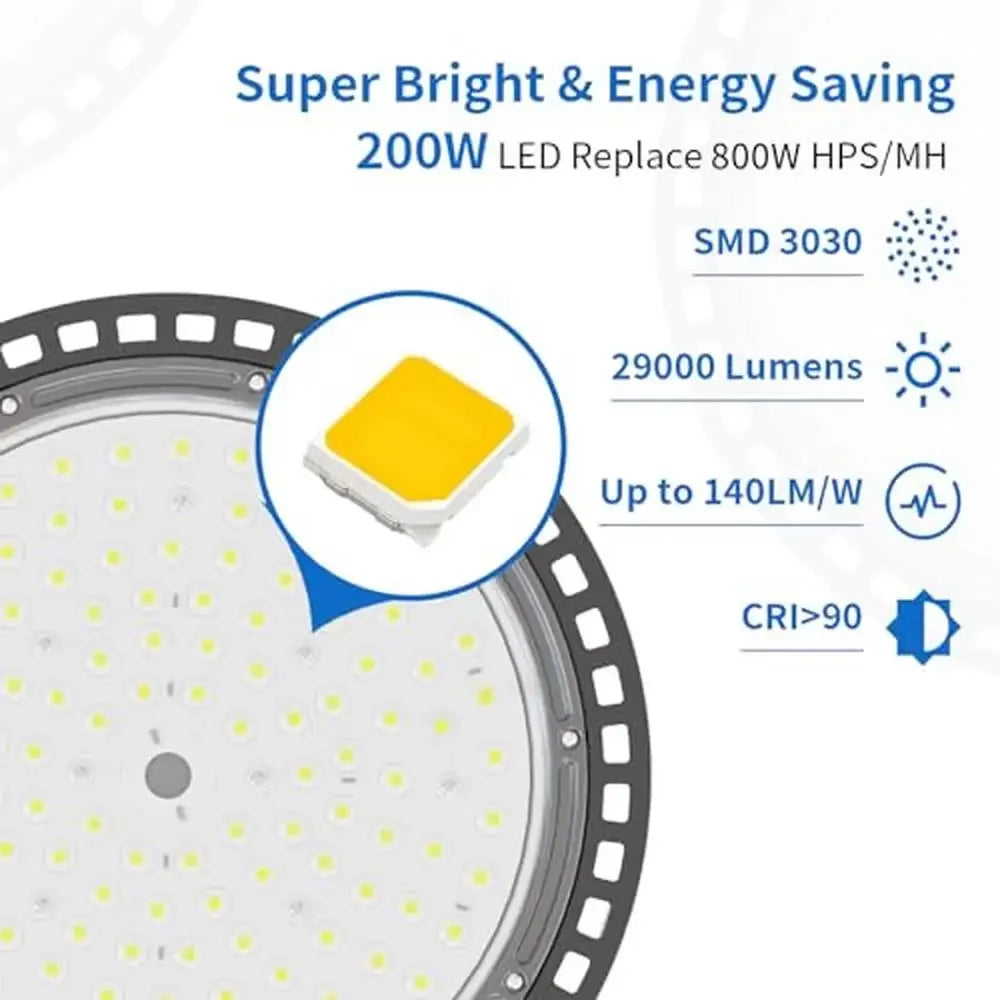 200W UFO LED 29000LM, Waterproof 6ft Cable lIndustrial Warehouse Shop Lighting