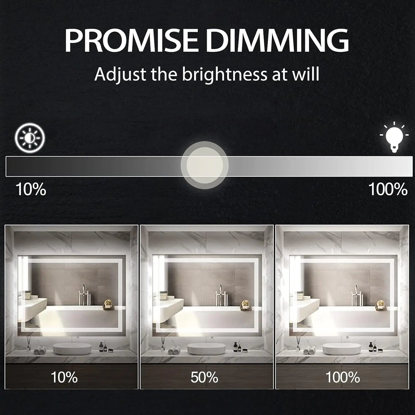 Smart Touch Wall Mounted LED Bathroom Mirror with 3000K-6000K Dimmable