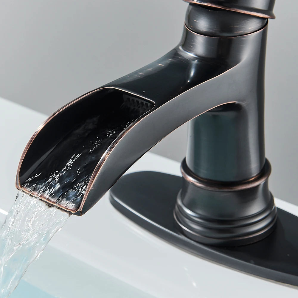 Bronze Oil Rubbed Single Handle Waterfall Bathroom Faucet