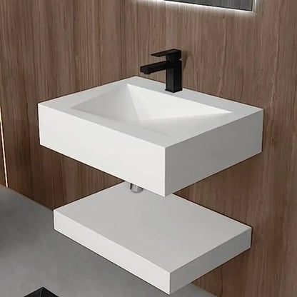 Modern Stone Resin Wall-Mount Rectangular Bathroom Sink and Floating Shelf