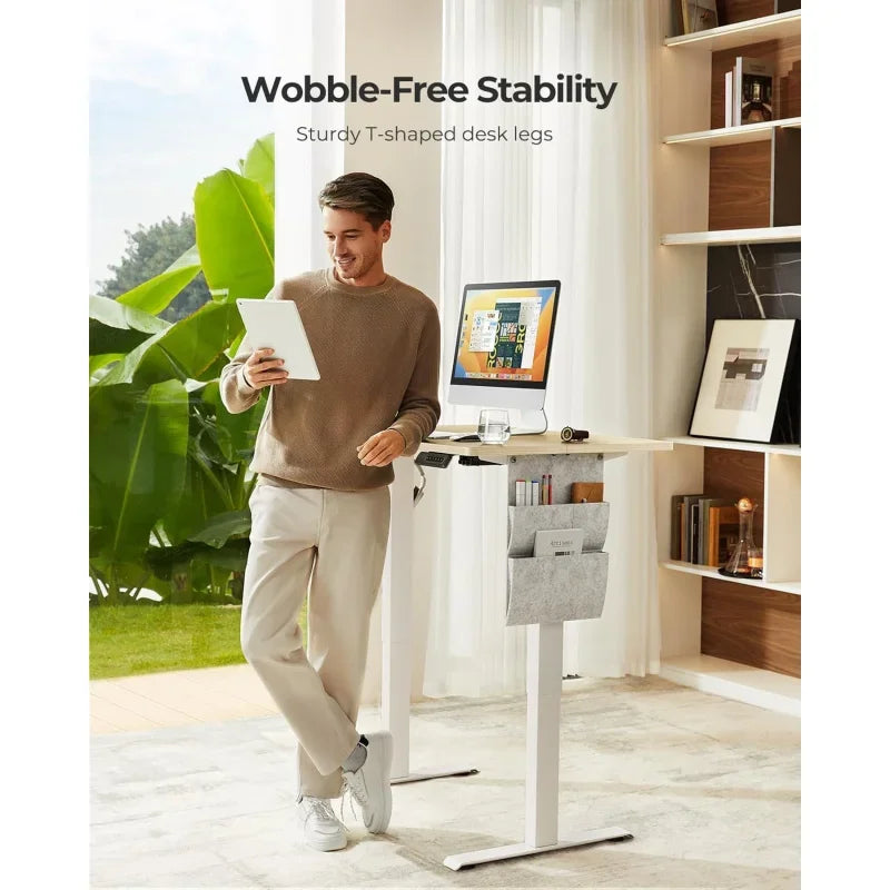 Electric Adjustable 4 Height Settings Standing Desk with Storage Bags.