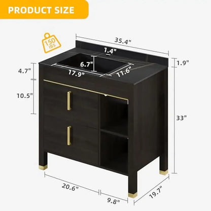 Freestanding Bathroom Vanity Combo with Sintered Stone Countertop & Acrylic Basin plus storage.