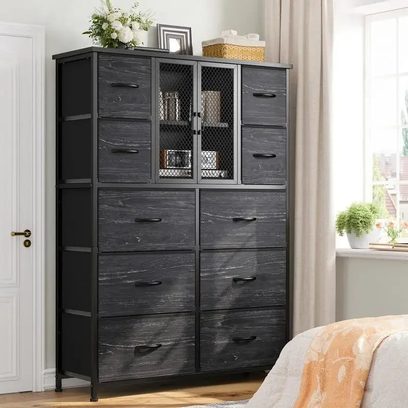 10 Fabric Drawer Tall Dresser for Bedroom with Mesh Door