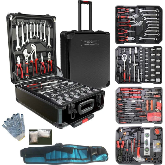 799pcs Aluminum Trolley Case Tool Set with Tool Belt