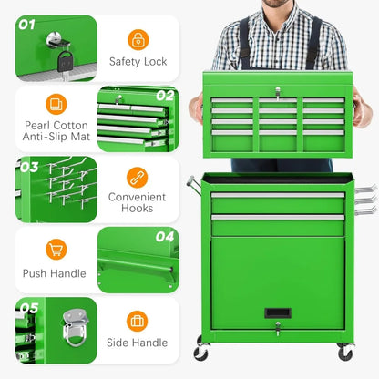 Lockable 8 Drawers Rolling Tool Chest Assembled with Wheels