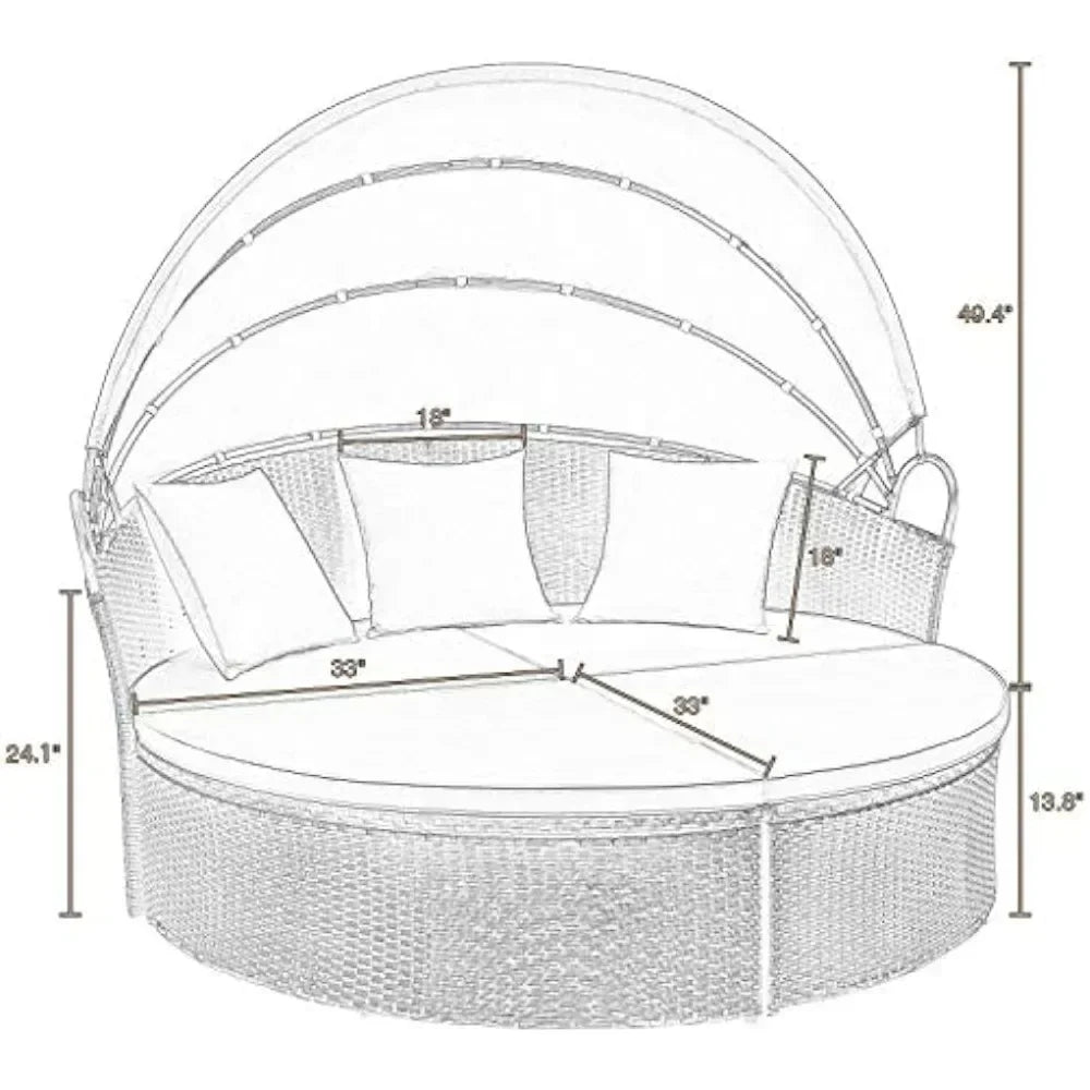 Wicker Rattan Round Sofas Canopy with Sectional sofa