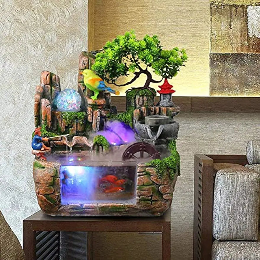 Tabletop Fountain Waterfall with Rockery Indoor Relaxation with Light