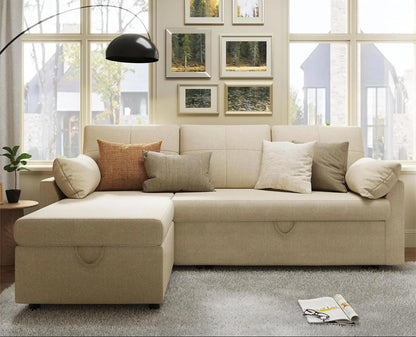 Sofa with Storage and Pull Out Sleeper Bed for Living Room