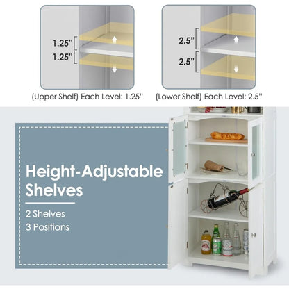 Tall Freestanding Floor Bathroom Storage Cabinet w/2 Glass Doors & 2 Open Shelves