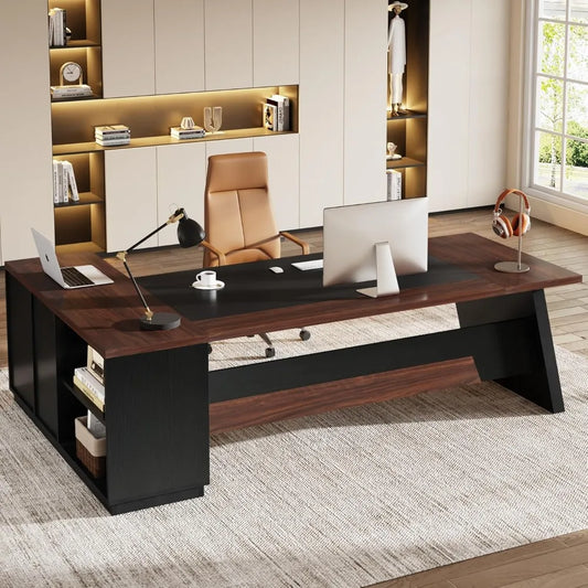 Large L-Shaped Executive Desk with Drawers and Lateral File Cabinet