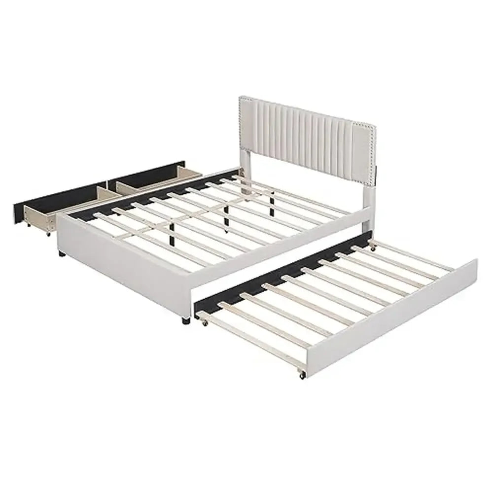 Queen Size Upholstered Platform Bed with Drawers