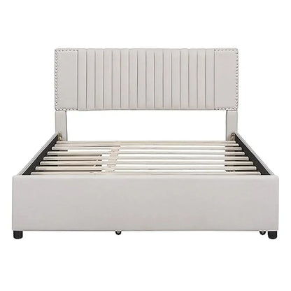 Queen Size Upholstered Platform Bed with Drawers