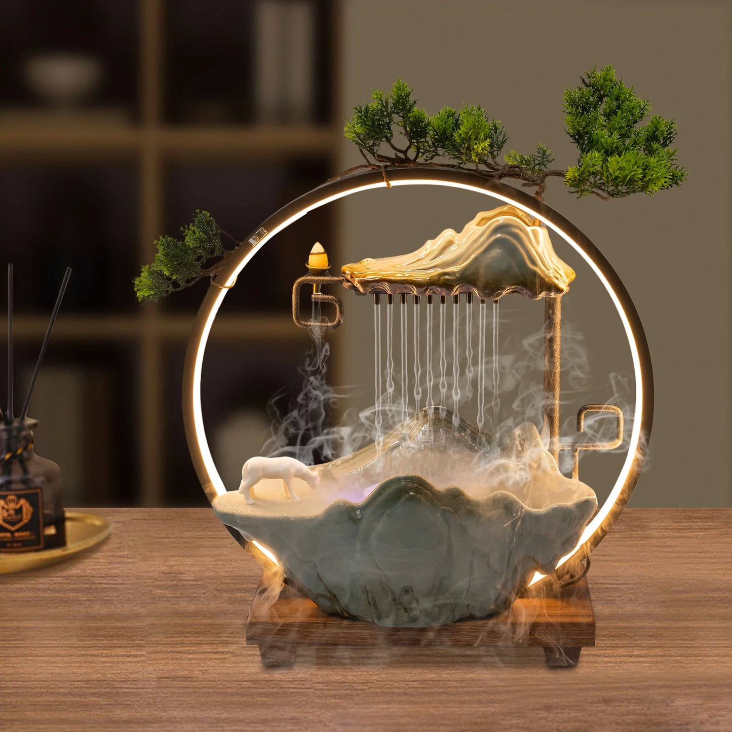 Indoor LED Tabletop Zen Waterfall With Mist