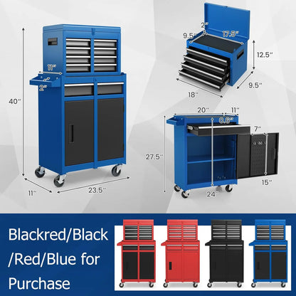 Heavy Duty Rolling Lockable Tool Chest with Cabinet  and 5-Drawers